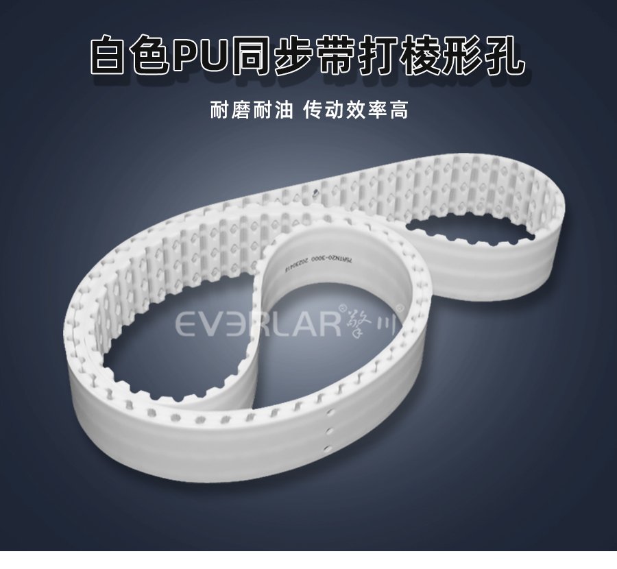 白色PU同步帶打菱形孔：食品工業(yè)設(shè)備適配部件